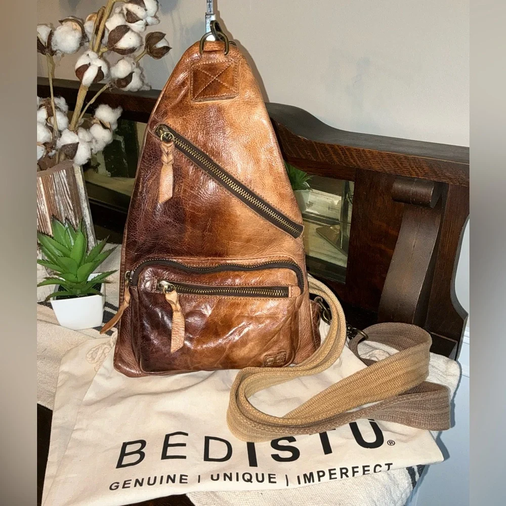 Bed Stu Leather Andie Sling Backpack Cafe Latte Retail $260 - Picture 1 of 12